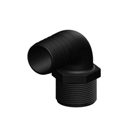 HOSE BARB 90° 0.75" x 0.75" NPS LONG THREAD BLACK